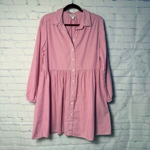 J.Crew Pink White Striped Button Front Empire Waist Shirt Dress Women Size 14